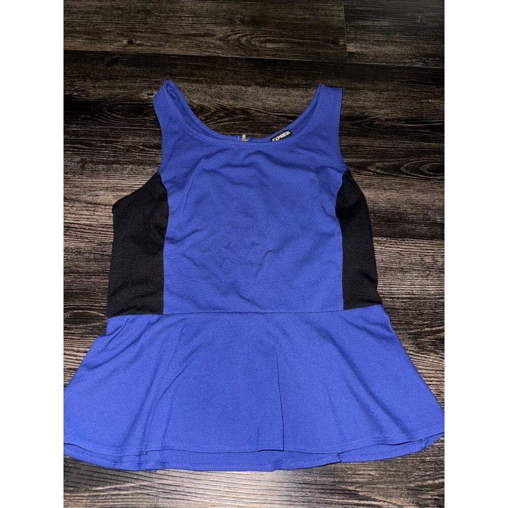 Express Color Blocked Blue Black Peplum Top - Size Medium